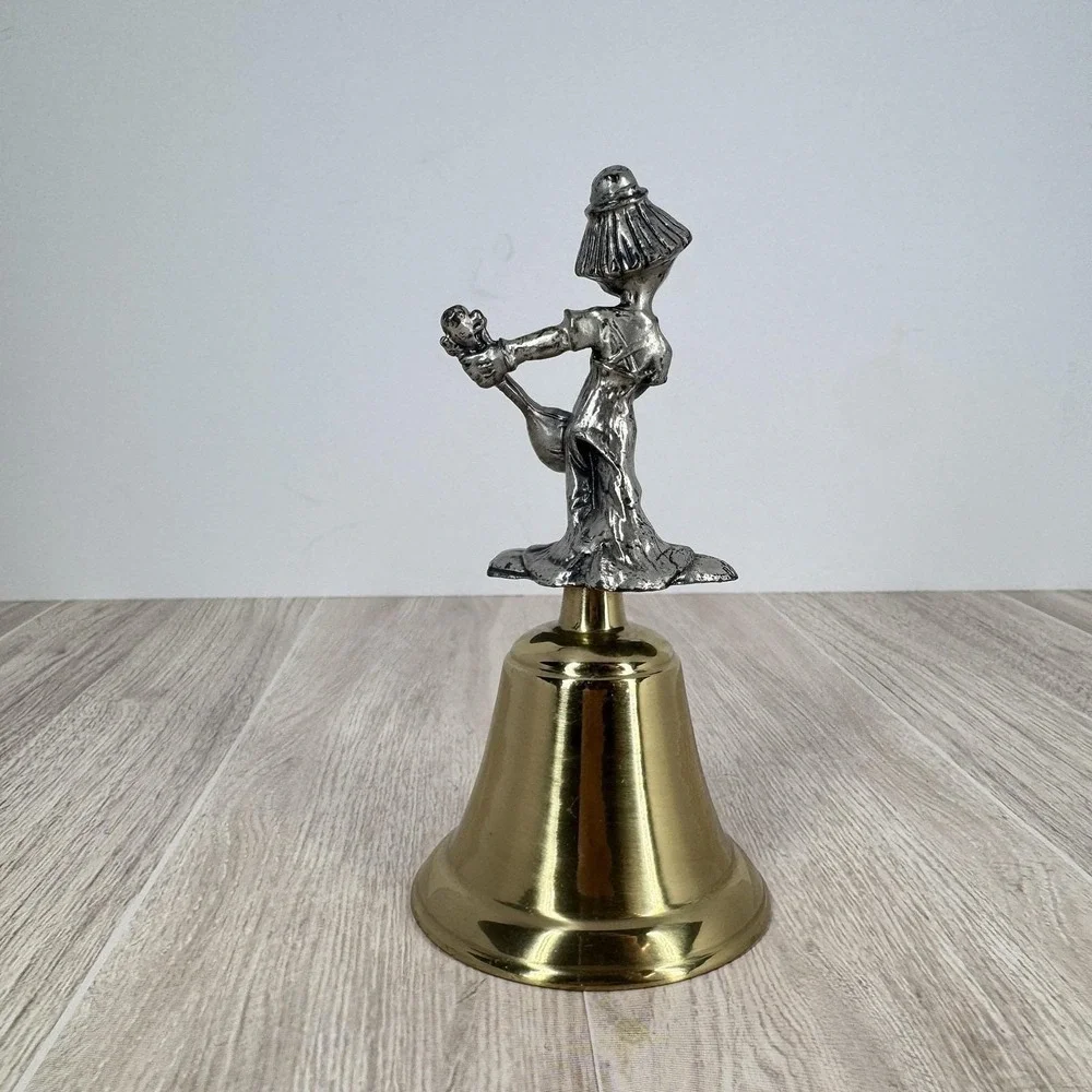 Vintage Jester Musician Hand Bell‎ Brass Silver Tone Cast Metal Taiwan ROC